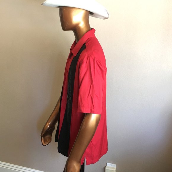 SOBRINO Red & Black Double Martini & Pineapple Panel Bowling Shirt - Picture 5 of 11